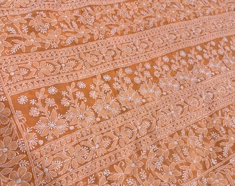 All Over Chikankari Saree Peachy Orange /With  Petticoat / Heavy all over hand embroidery/Free Shipping in US