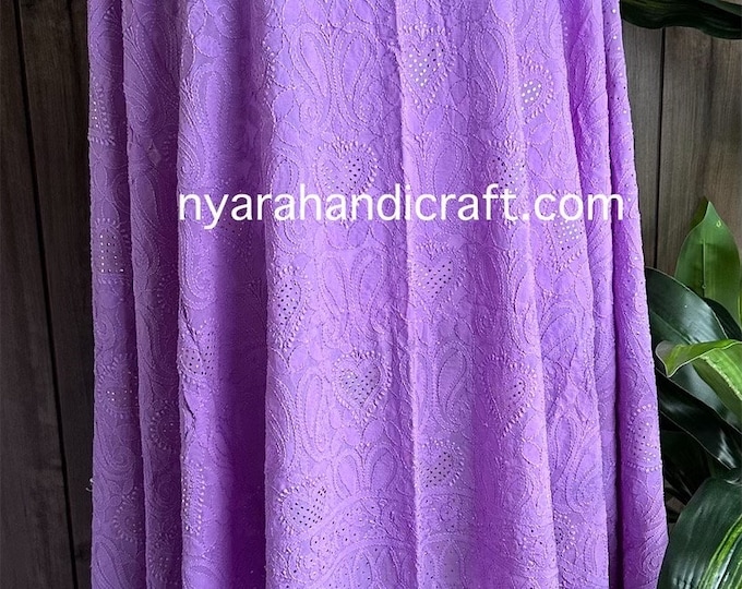 Lavender Pure Georgette Chikankari Dupatta with Mukaish / Free Shipping in US
