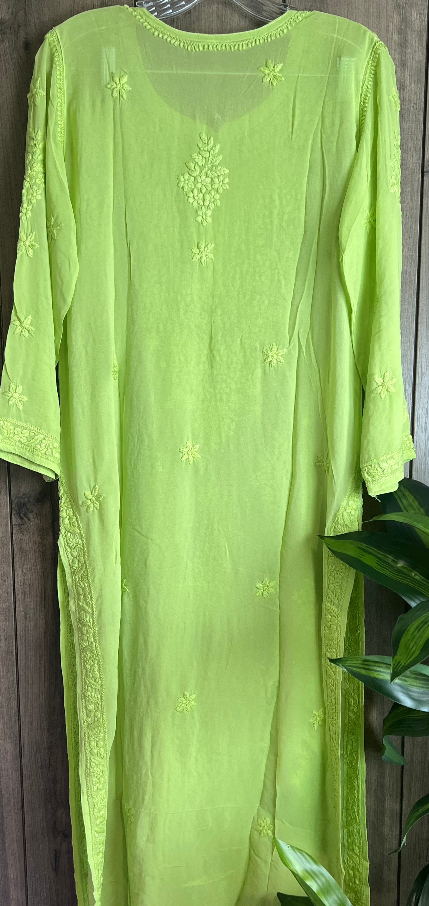 Lime Green Embroidered Kurta With Pants And Dupatta – Naaz By Noor
