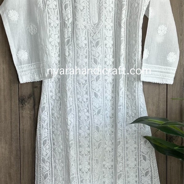 Lucknow Chikankari White Kurta / Soft Cotton / FREE SHIPPING in US