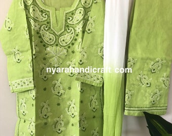 Kids-wear Chikankari Pure Cotton Kurta for Girls/ Free Shipping in US