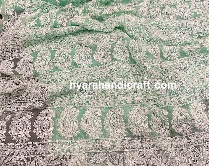 Chikankari Saree on georgette/ All over hand embroidery/Petticoat Included/ Free Shipping in US