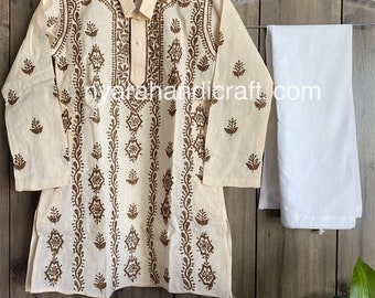 Boys pure cotton Kurta Pajama set with Chikankari hand embroidery / Free Shipping in US