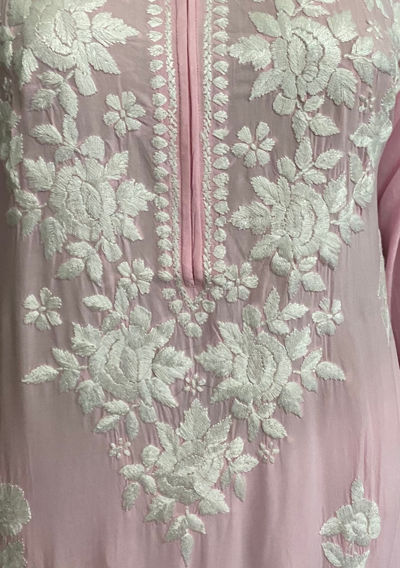 Pink Chikankari Kurta Soft Modal Cotton Hand embroideredFree Shipping in US