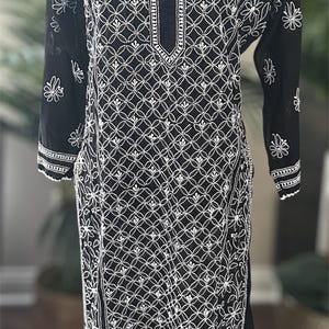 Black Lucknow Chikankari Kurta /Liner Included/ Free Shipping in US