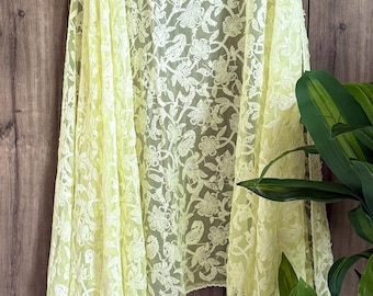 Pale Yellow Green Chikankari Dupatta / !20 Inches / Free Shipping in US