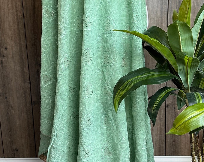 Chikankari Green Pure Georgette Dupatta with Mukaish / Free Shipping