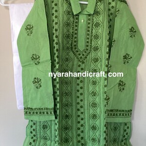 Boys pure cotton Green Kurta Pajama set with Chikankari hand embroidery/ Free Shipping