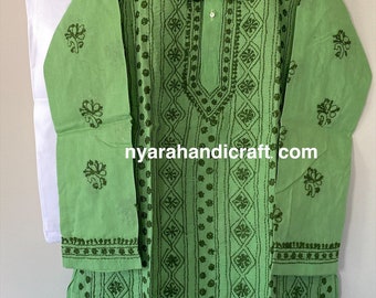Boys pure cotton Green Kurta Pajama set with Chikankari hand embroidery/ Free Shipping