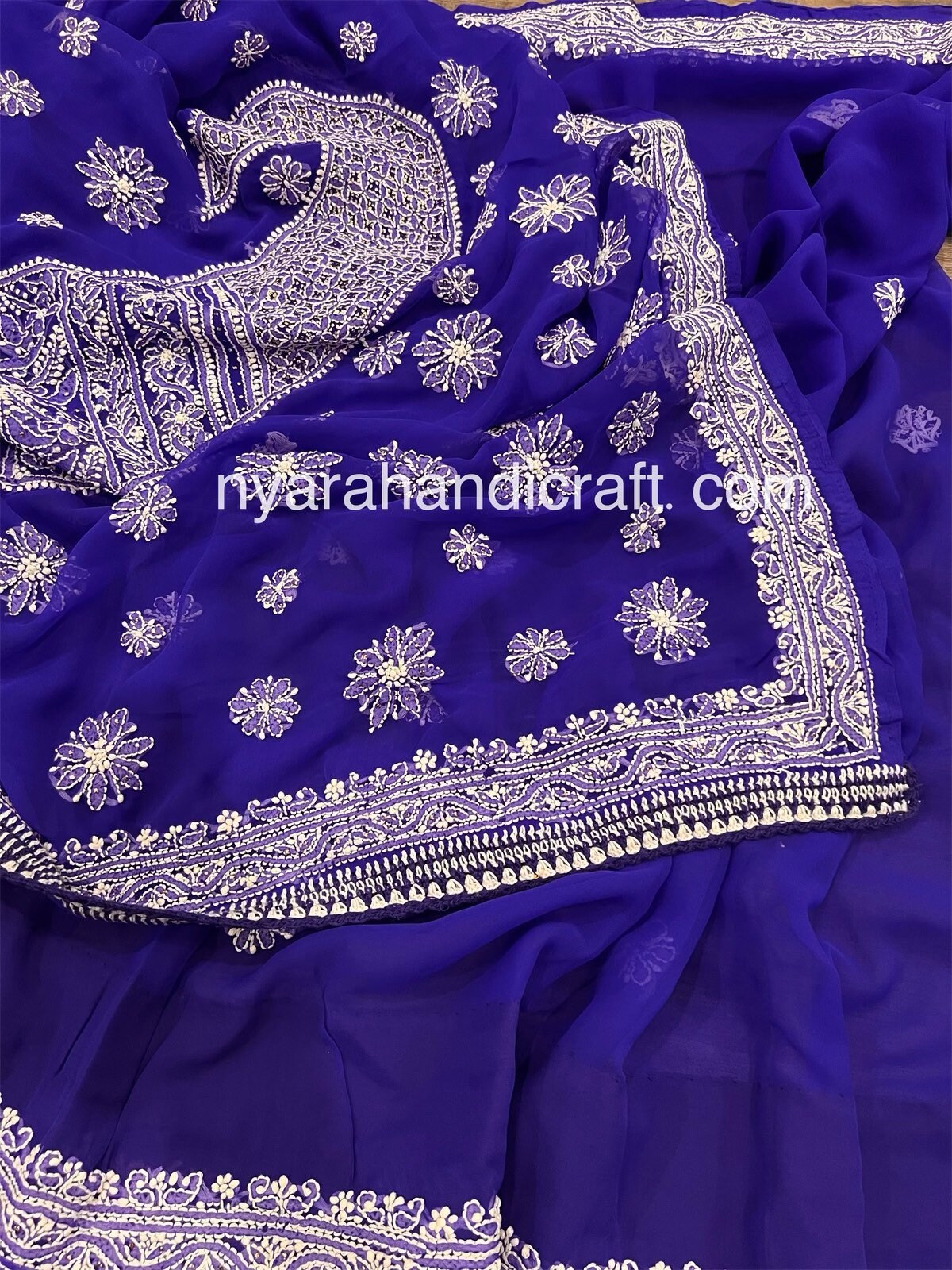 Handmade Black Georgette Chikankari Saree for Women With FREE Body