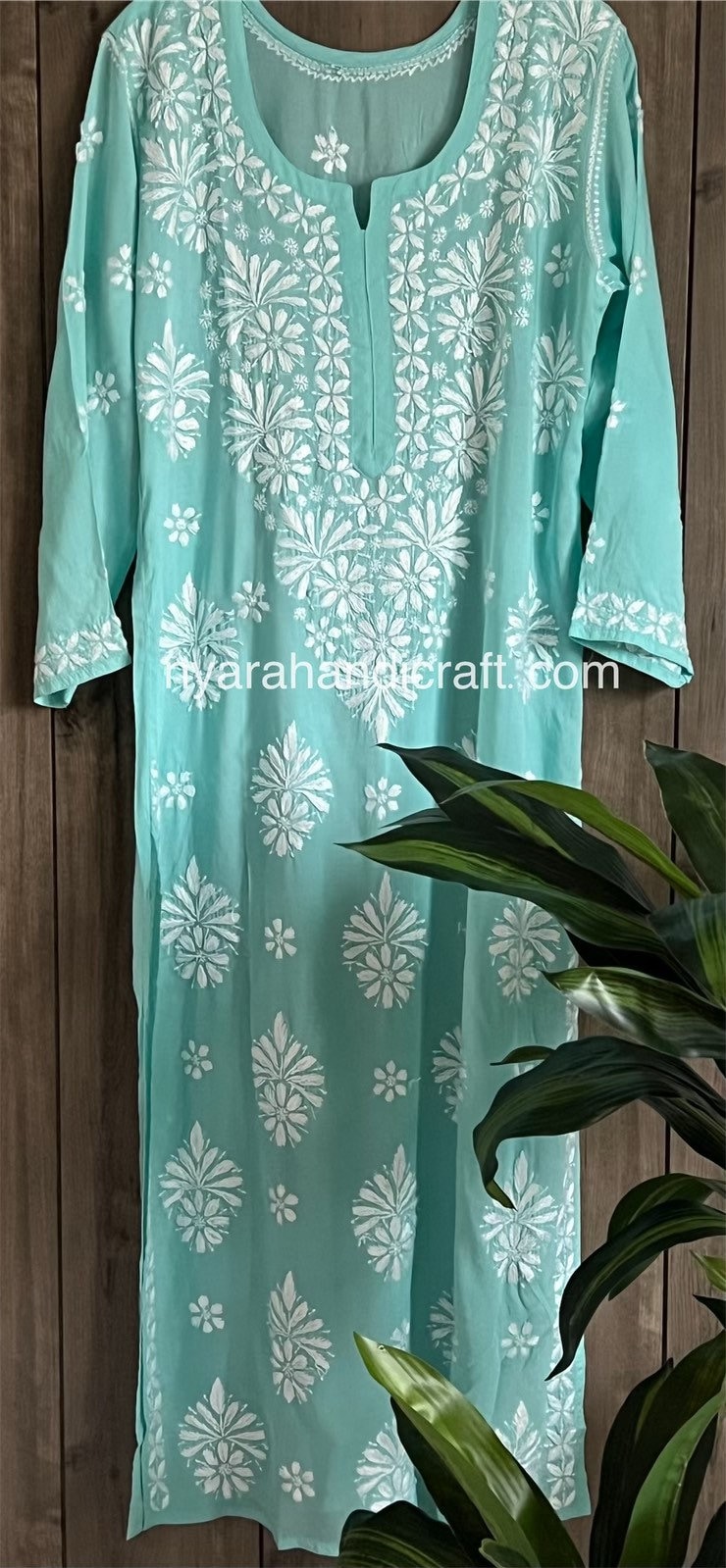 Muslin Chikankari Kurta Set - Aqua Green