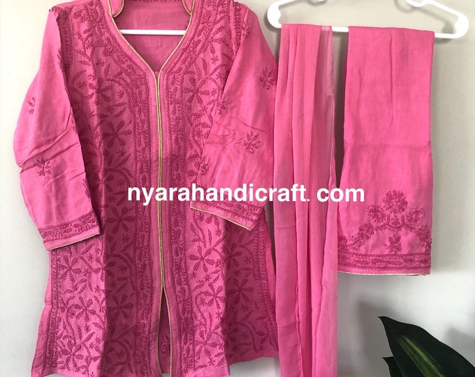 Kids-wear Chikankari Soft Cotton Blend Kurta Palazzo Set for Girls/ Free Shipping in US