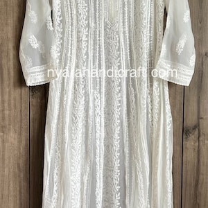 Off White Lucknow Chikankari Anarkali / liner included / FREE SHIPPING in US