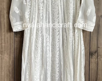 Off White Lucknow Chikankari Anarkali / liner included / FREE SHIPPING in US
