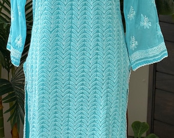 Blue Chikankari Georgette Kurta / Liner Included / Free Shipping in US