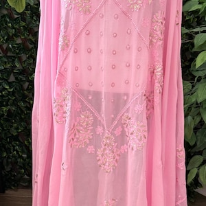 Lucknow Chikankari Pink Dupatta with Gota / Fine Georgette/Free Shipping in US