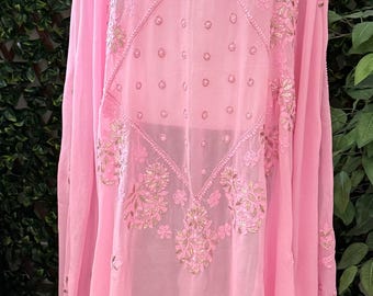 Lucknow Chikankari Pink Dupatta with Gota / Fine Georgette/Free Shipping in US