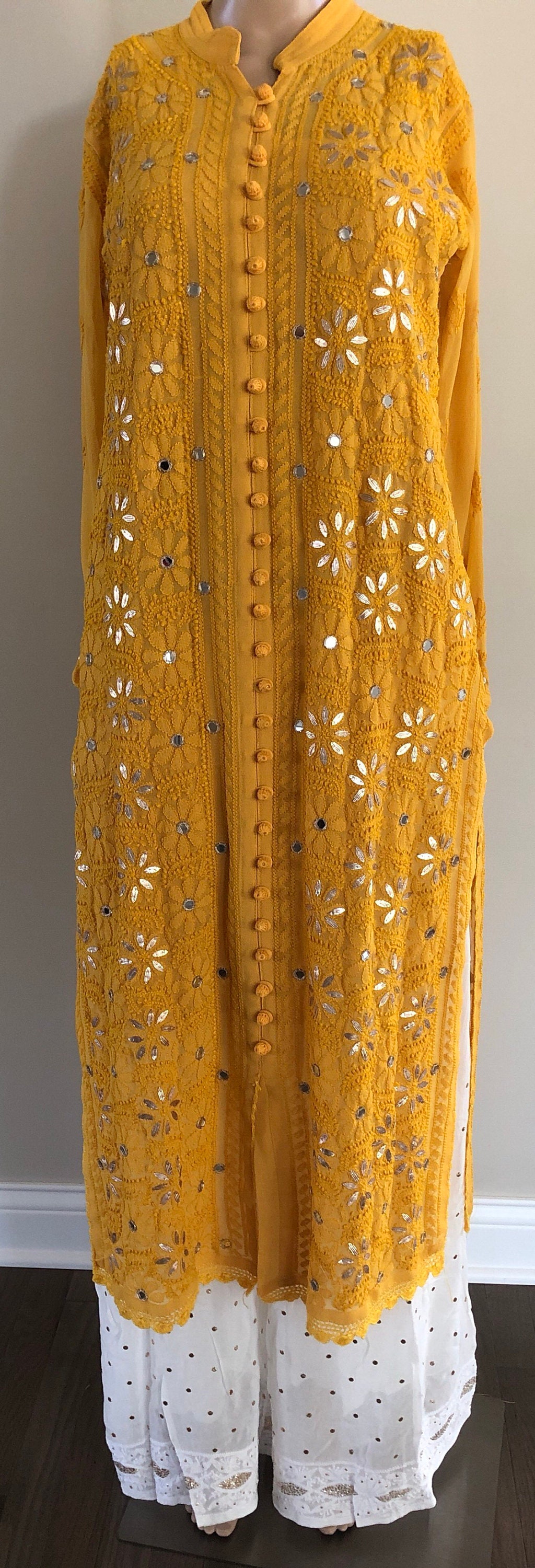 Buy Nibs Tog Mustard Yellow Georgette Chikankari Kurta for Women With FREE  Matching Inner, Indian Ethnic Handmade Straight Kurti for Casual Wear  Online in India - Etsy