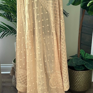 Chikankari Beige Pure Georgette Dupatta with Mukaish / Free Shipping in US