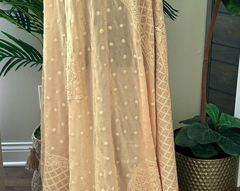 Chikankari Beige Pure Georgette Dupatta with Mukaish / Free Shipping in US