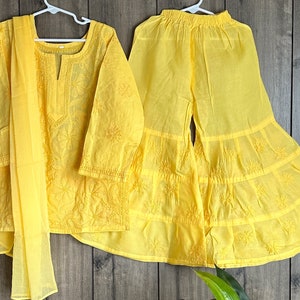 Mädchen Gelb Kurze Kurta und Sharara Set / Weiche Baumwolle / Kostenloser Versand in den USA