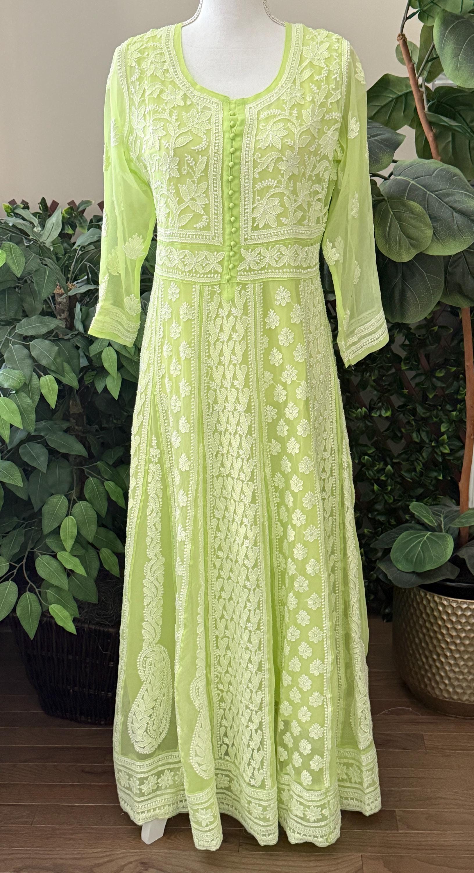Lime Green Chikankari - Etsy Lime Green Chikankari - Etsy