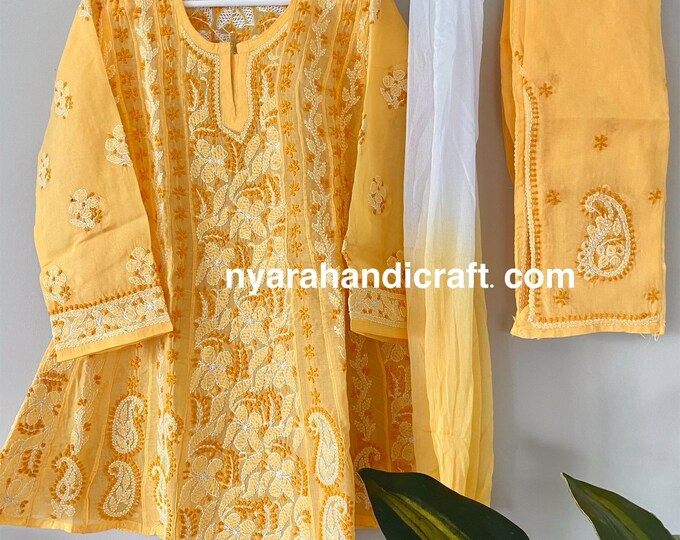 Girls pure cotton Yellow Anarkali kurta set/Free Shipping in US