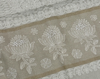 Cotton Silk Tissue White Chikankari Saree   / Fall and Petticoat included/ Free Shipping
