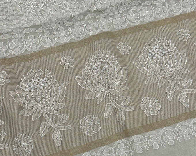 Cotton Silk Tissue White Chikankari Saree   / Fall and Petticoat included/ Free Shipping