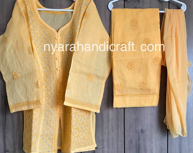 Girls pure cotton Yellow Kurta Set /Free Shipping in US