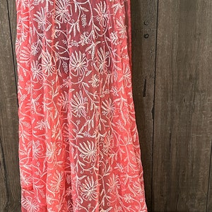 Lucknow Chikankari Coral Pink Dupatta /  Hand Embroidered / Free Shipping in US