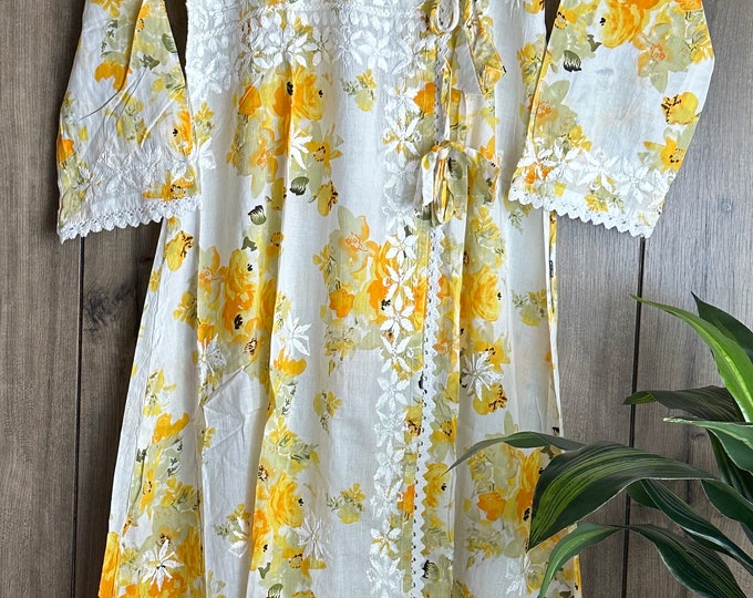 Pure Cotton Floral Print Chikankari Angarkha / Free Shipping in US
