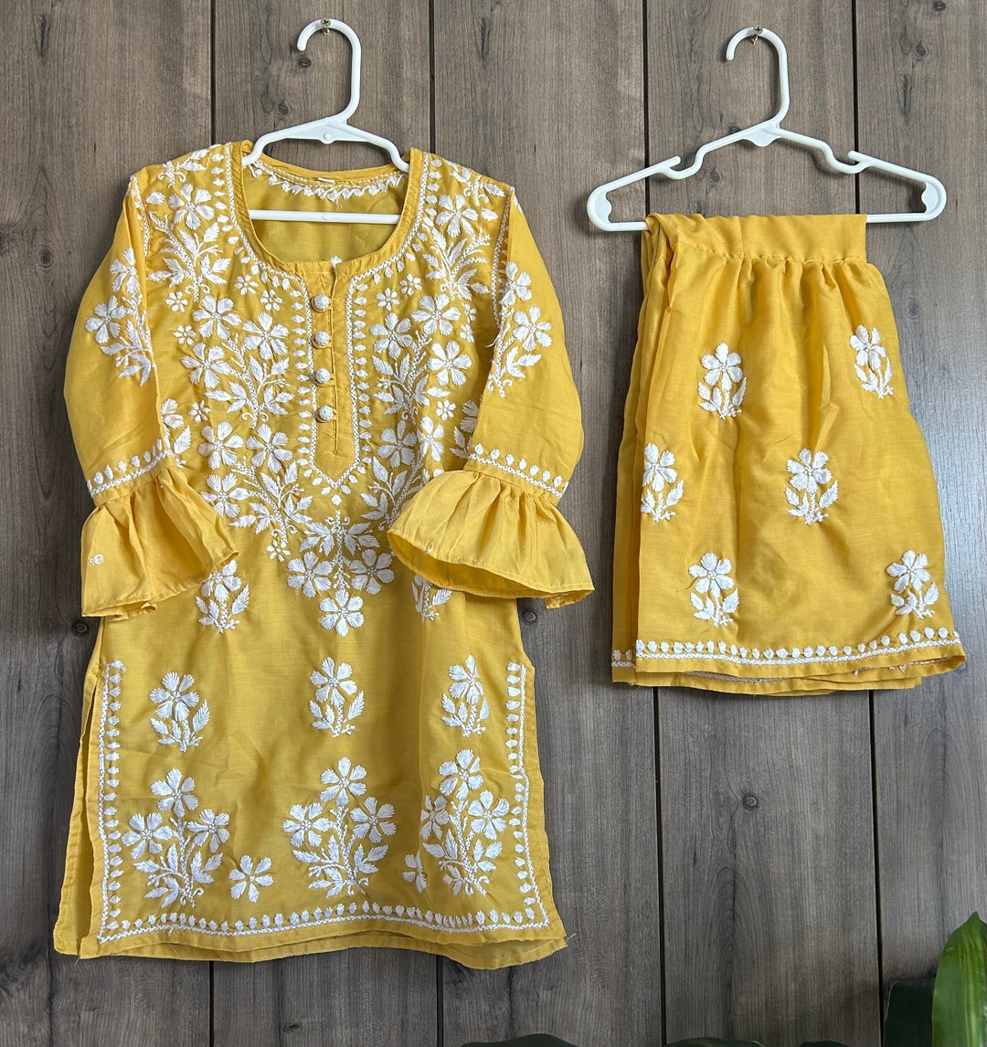 Girls Mustard Yellow Kurta Palazzo Set / Art Silk /free Etsy