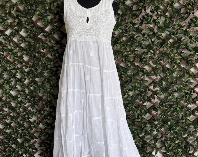 White Chikankari Sleeveless Dress on Pure Cotton/Free Shipping in US