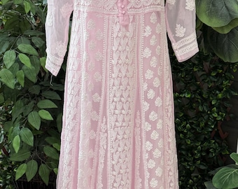 Lucknow Chikankari Pink Georgette Anarkali / Matching liner included /FREE SHIPPING in US