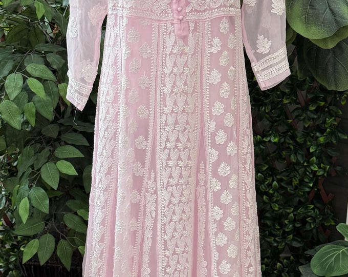 Lucknow Chikankari Pink Georgette Anarkali / Matching liner included /FREE SHIPPING in US