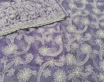Lavender Chikankari Saree /Petticoat included and Fall Attached/Free Shipping in US