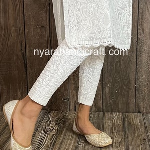 Lucknow Chikankari Stretchable Cotton Pants / Ankle Length / Hand Embroidered