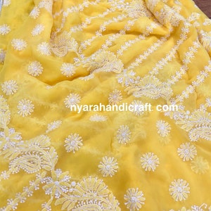 Yellow Chikankari Saree /Fall and petticoat included/ Free Shipping
