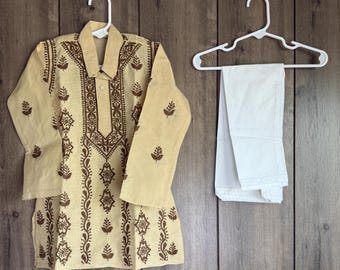 Boys Cotton Kurta Pajama set with Chikankari / Free Shipping in US