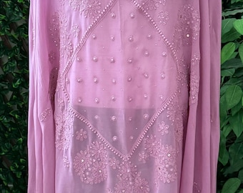 Mauve Chikankari Dupatta with Mukaish / Free Shipping in US