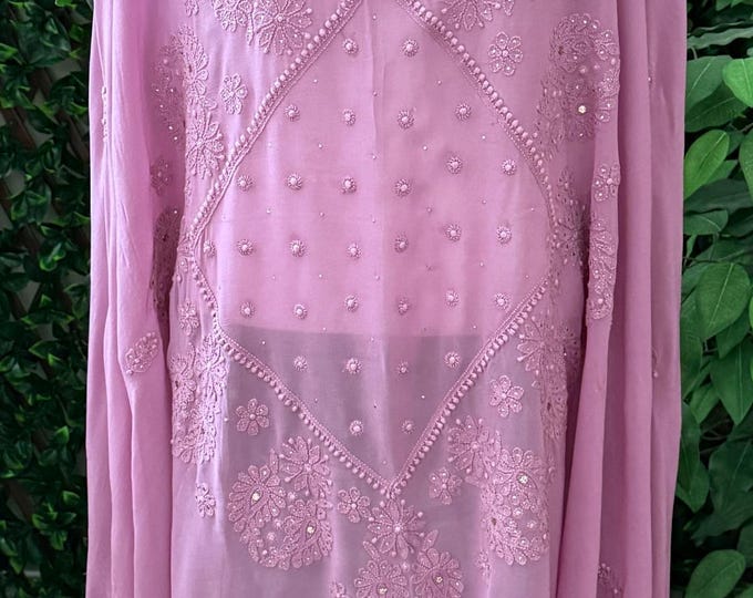 Mauve Chikankari Dupatta with Mukaish / Free Shipping in US