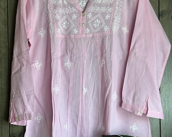 Chikankari Pink Pure Cotton Blouse / Short Kurti, Top / Ships from Ohio