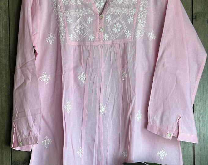 Chikankari Pink Pure Cotton Blouse / Short Kurti, Top / Ships from Ohio