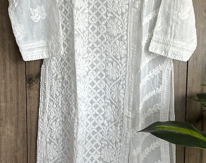 Lucknow Chikankari White  Kurta /  Soft Malmal Cotton /Free Shipping in US