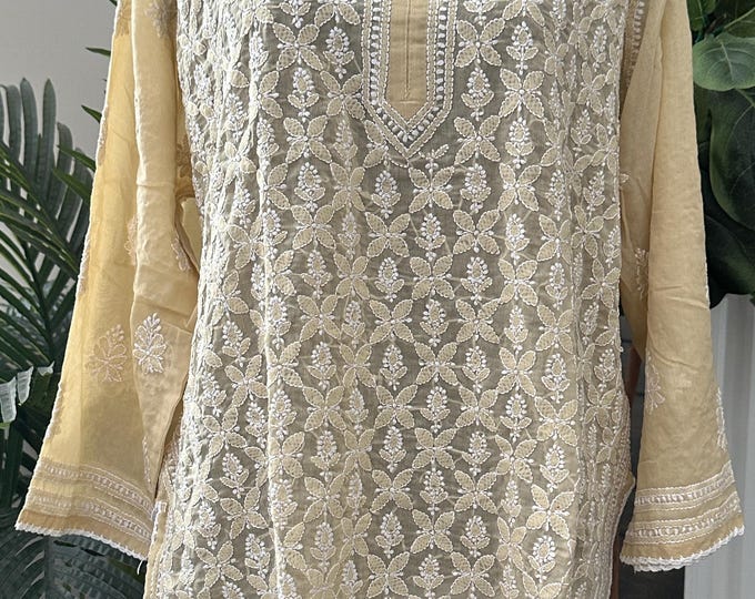 Chikankari Soft Cotton Blouse / Kurti / Hand Embroidered/Free Shipping in US
