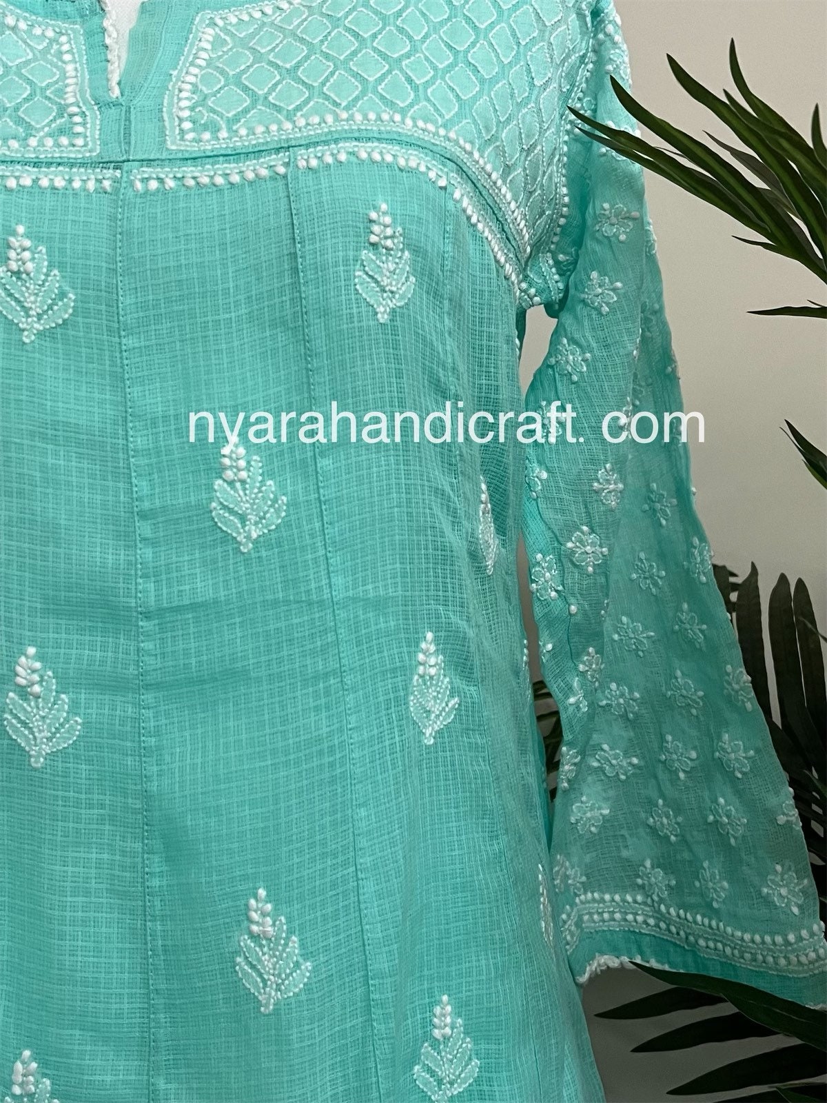 Sea Green Chikankari Anarkali on Pure Cotton/kota Doriya /free - Etsy