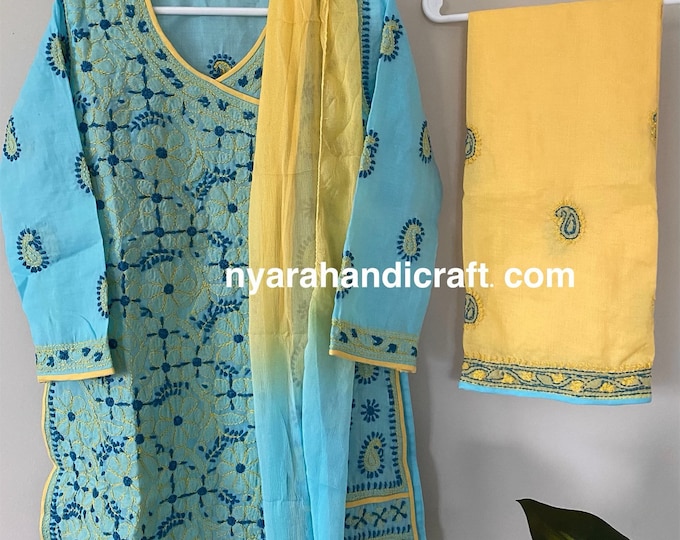 Kids-wear Chikankari Pure Cotton Kurta Palazzo for Girls/ Free Shipping in US
