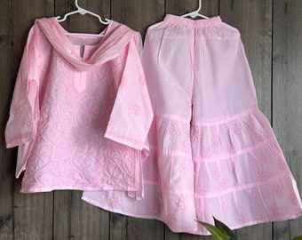 Girls Pink Short Kurta and Sharara Set / Soft Cotton /Free Shipping in US