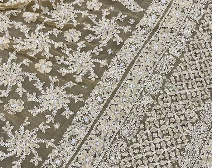 Chikankari Saree on Georgette / Heavy Embroidery/Petticoat Included /Free Shipping in US